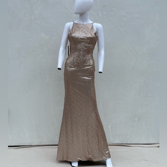 Lulus Mat Rose Gold Sequin Halter Maxi Dress size Small scoop back - Picture 2 of 8